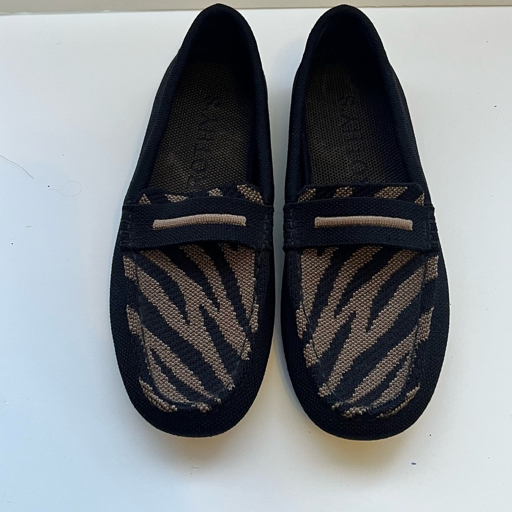 Rothy's Black and Tan Zebra-Pattern Slip-On Loafers